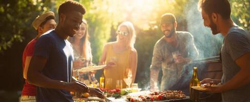 The barbecue gathering bringing friends together on a sunny day. photo