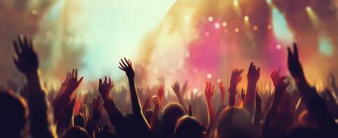 The Enthusiastic Crowd at a Vibrant Live Music Concert photo