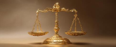 The Elegant Golden Scales of Justice Displayed Against a Soft Background photo