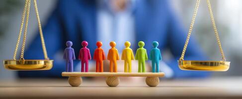 The colorful representation of equality and balance in a diverse community setting. photo