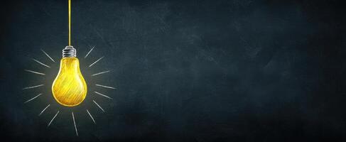The glowing light bulb symbolizes creativity and inspiration on a dark background. photo