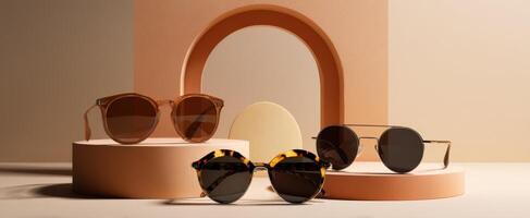 The Stylish Sunglasses Collection Displayed in a Minimalist Studio Setting photo