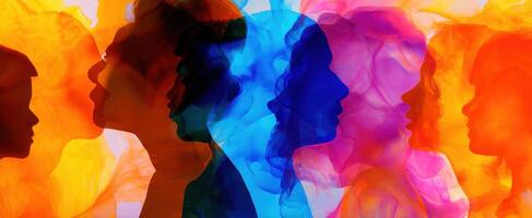 The colorful silhouettes representing diversity and emotional connection in art form. photo