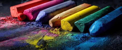 The Colorful Chalk Pastels Arranged on a Black Surface photo