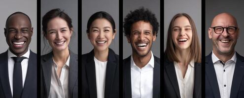 The joyful faces of a diverse business team celebrating success together. photo