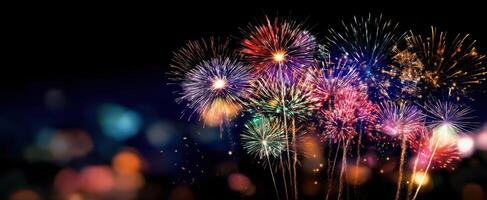 The vibrant display of colorful fireworks lighting up the night sky. photo