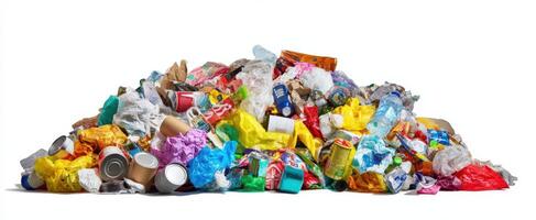The overflowing pile of mixed waste highlighting environmental challenges and pollution issues. photo