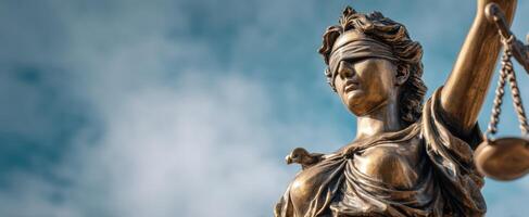 The majestic Lady Justice statue signifying law and fairness in society. photo