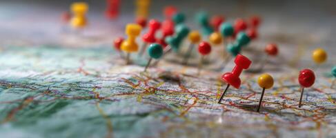 The Colorful Pushpins Highlighting Important Locations on a Map photo