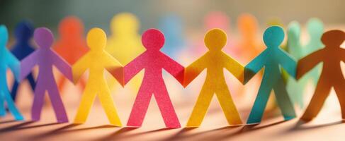 The Colorful Paper Figures Representing Unity and Diversity in Community. photo