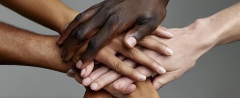 The Hands of Unity Demonstrating Togetherness and Diversity in Collaboration photo