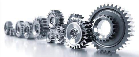 The intricate arrangement of metallic gears showcasing engineering precision and innovation. photo