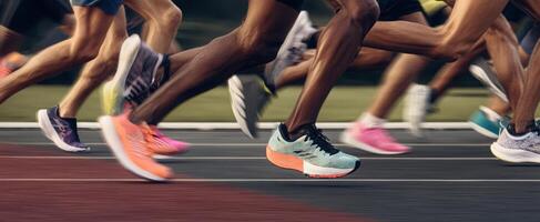 The Fast-Paced Action of Runners Competing on a Track Field photo