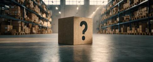 The mysterious box in an expansive warehouse setting. photo