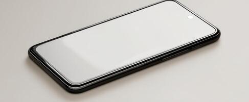 The modern smartphone design featuring a sleek, blank screen on a minimal surface. photo