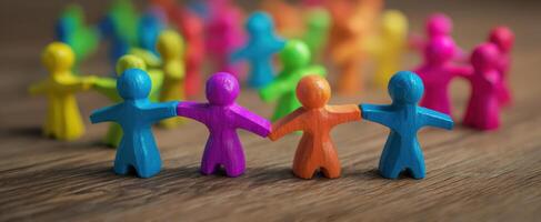The colorful figures representing unity and friendship in a playful community setting. photo