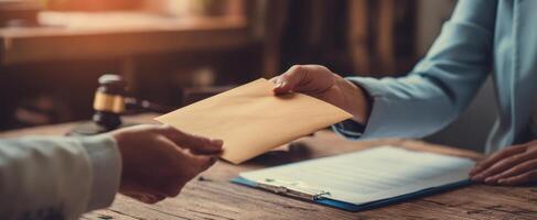 The Professional Exchange of an Important Envelope in an Office Setting photo