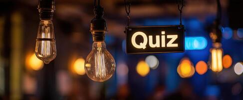 The illuminated sign inviting guests to a lively quiz night in a cozy ambiance. photo