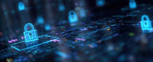 The digital representation of security and encryption in a futuristic environment. photo