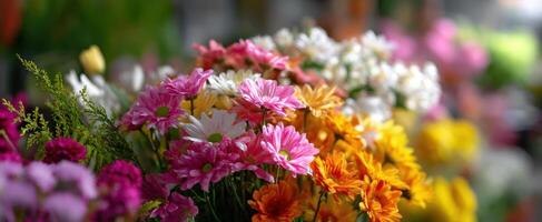 The vibrant bouquet of blooming flowers brings joy and beauty to any space. photo