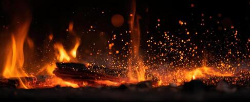 The mesmerizing dance of flames and sparks in a darkened environment. photo