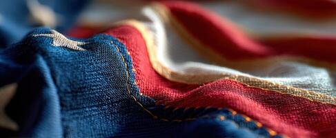 The Close-Up View of a Waving American Flag's Fabric and Texture photo