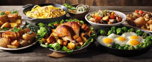 The vibrant spread of delicious dishes for a perfect family meal. photo