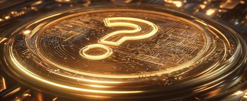 The golden question mark symbolizing the future of technology and inquiry. photo