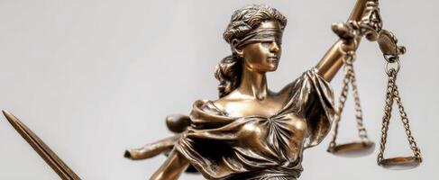 The statue of Lady Justice holding scales and sword in symbolic representation. photo