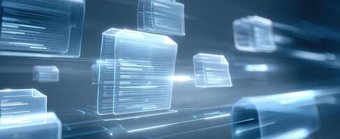 The Dynamic Movement of Transparent Digital Files in a Futuristic Environment photo