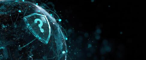 The shield symbolizing digital security and protection in a global network. photo