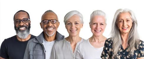 The diverse group of smiling older adults showcasing joy and connection. photo