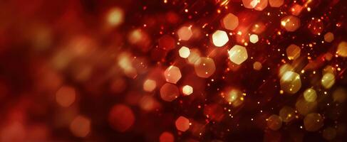 The dazzling bokeh background with red and gold shimmering lights. photo