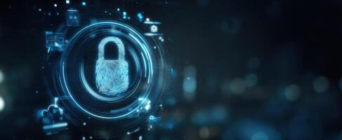 The Digital Lock Featuring a Fingerprint and High-Tech Security Interface. photo