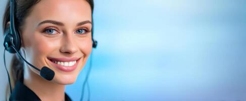 The smiling customer service representative in a modern office setting. photo