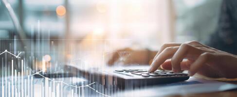 The calculator in use for financial data analysis and business productivity. photo
