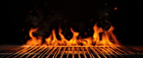 The Flames Dancing Above a Grill in a Dark Atmospheric Setting photo