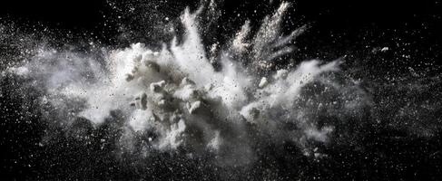 The dynamic explosion of white powder creating a captivating visual effect. photo