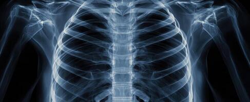 The detailed anatomy of a human chest shown through an X-ray image. photo