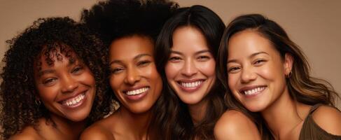 The joyful gathering of diverse women showcasing radiant smiles and friendship. photo