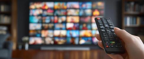 The modern remote control in a cozy living room setting. photo