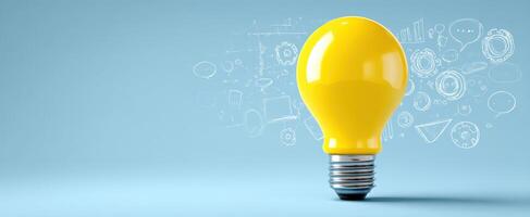 The yellow lightbulb shining with creative ideas and innovative concepts. photo