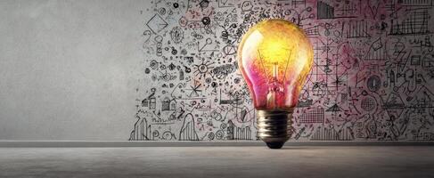 The glowing lightbulb illuminating creative ideas on a vibrant wall photo