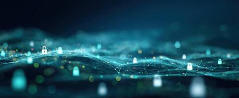 The Digital Landscape Featuring Secure Data Connections and Protection Elements. photo