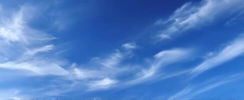The Beautiful Blue Sky with Wispy Clouds Forming a Tranquil Atmosphere photo