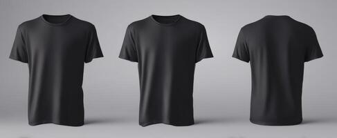 The classic black t-shirt with multiple views showcasing its simplicity and style. photo