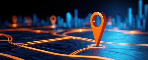 The Vibrant Navigation Pointer Over an Abstract Urban Map Layout photo