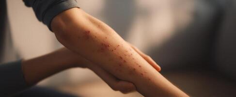 The close-up of an arm highlighting skin issues and healing process photo