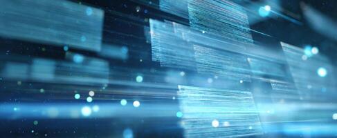 The futuristic abstract background with glowing data and dynamic motion. photo