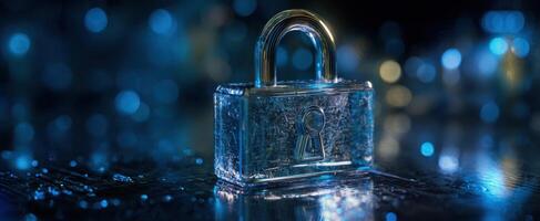 The Transparent Lock Glimmering Against a Blue Background photo